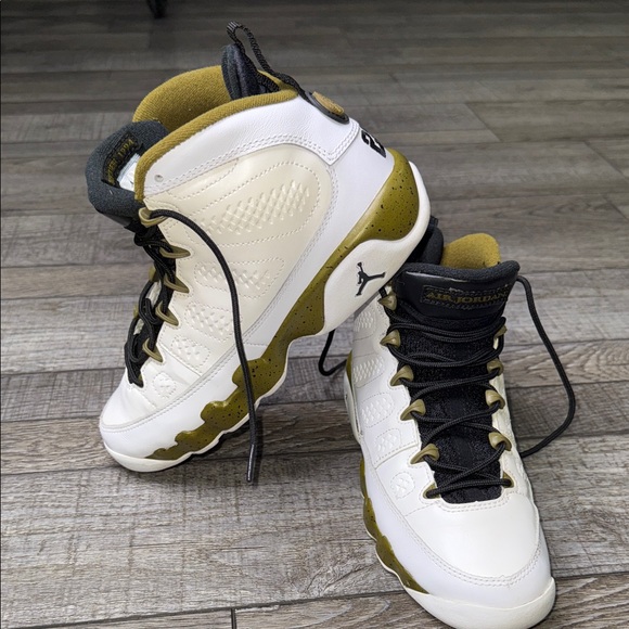 Air Jordan 9 Retro White and Olive Sneakers